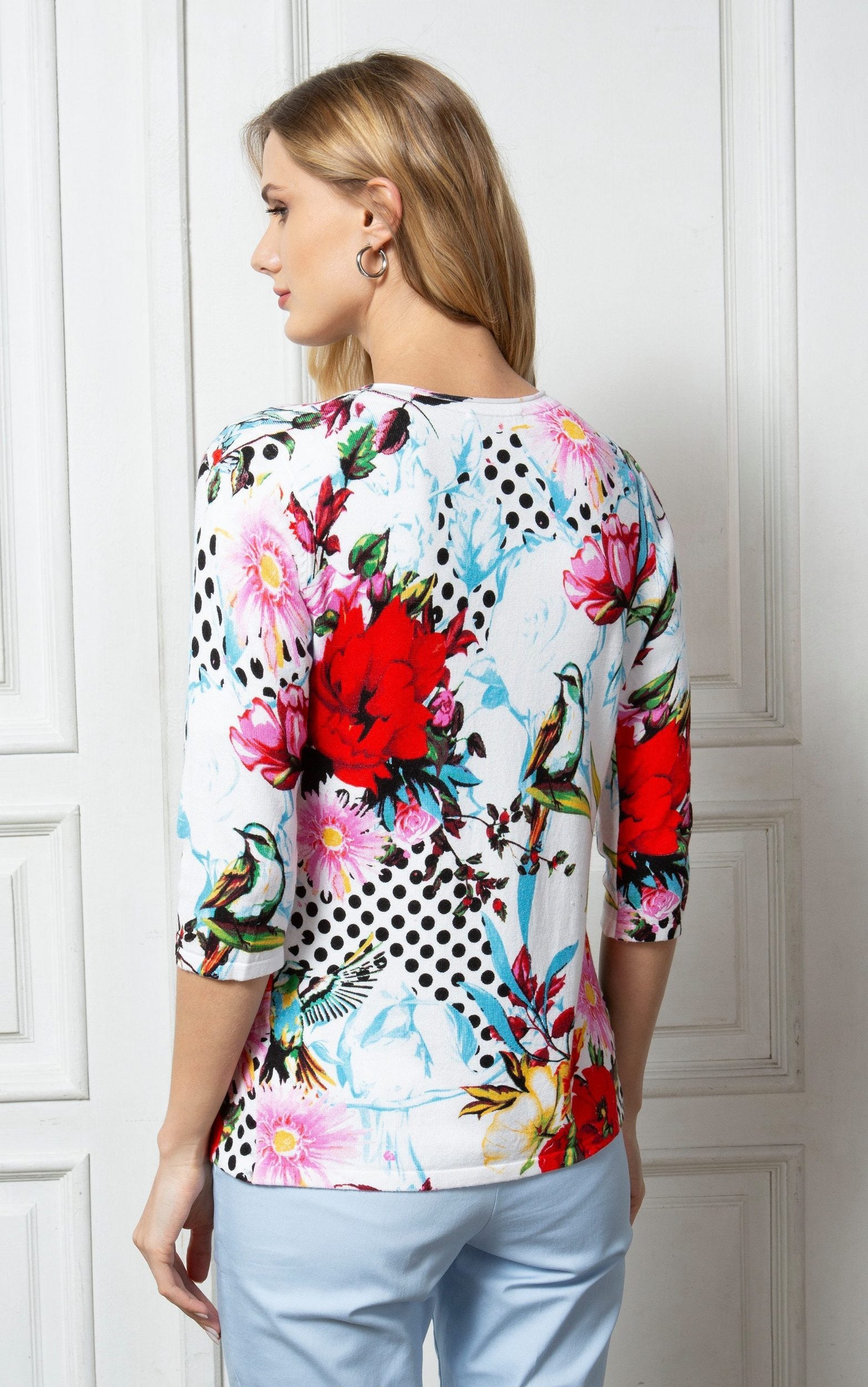 Twinset mit Blumen- und Punktedruck