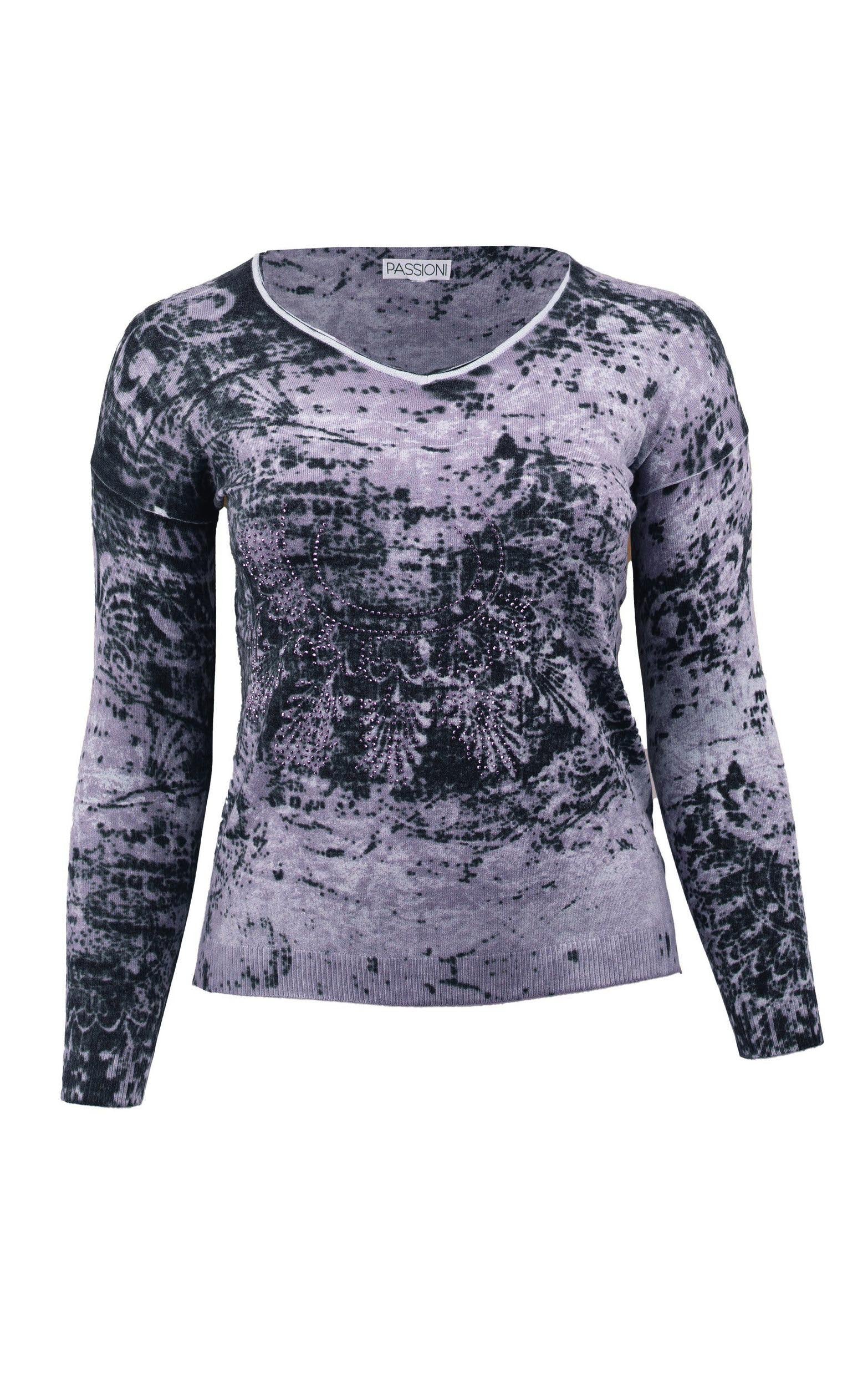 Strickpullover mit abstraktem Print und Strassdetails