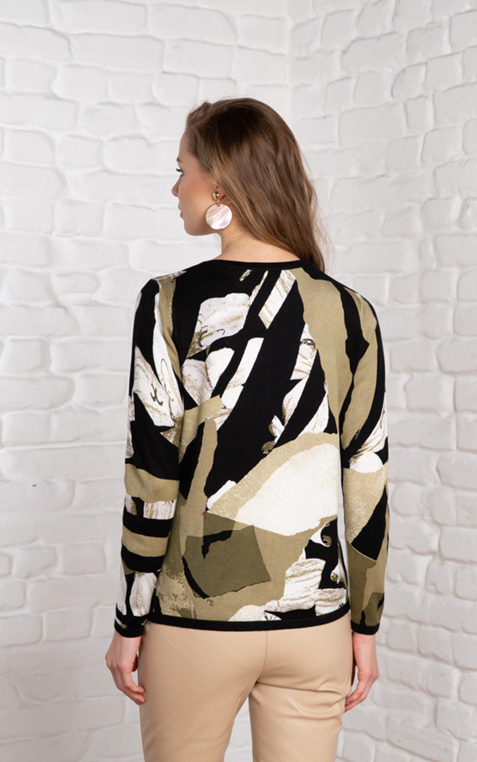 Twinset mit großem Blumenmuster in Khaki und Schwarz