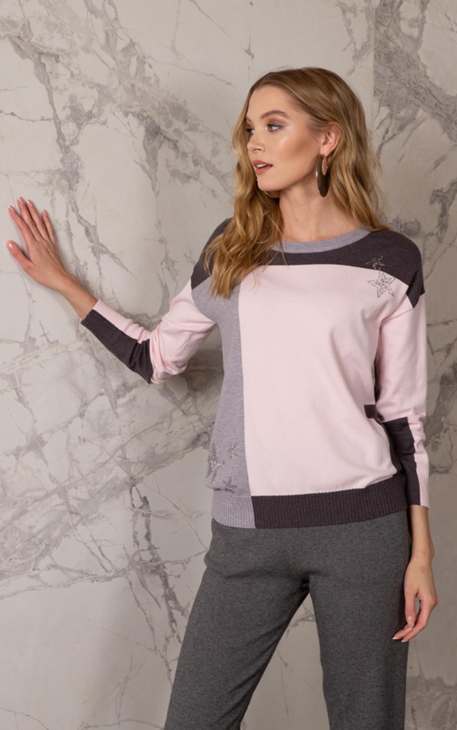 Strickpullover im Colour Block-Design mit Strassdetails