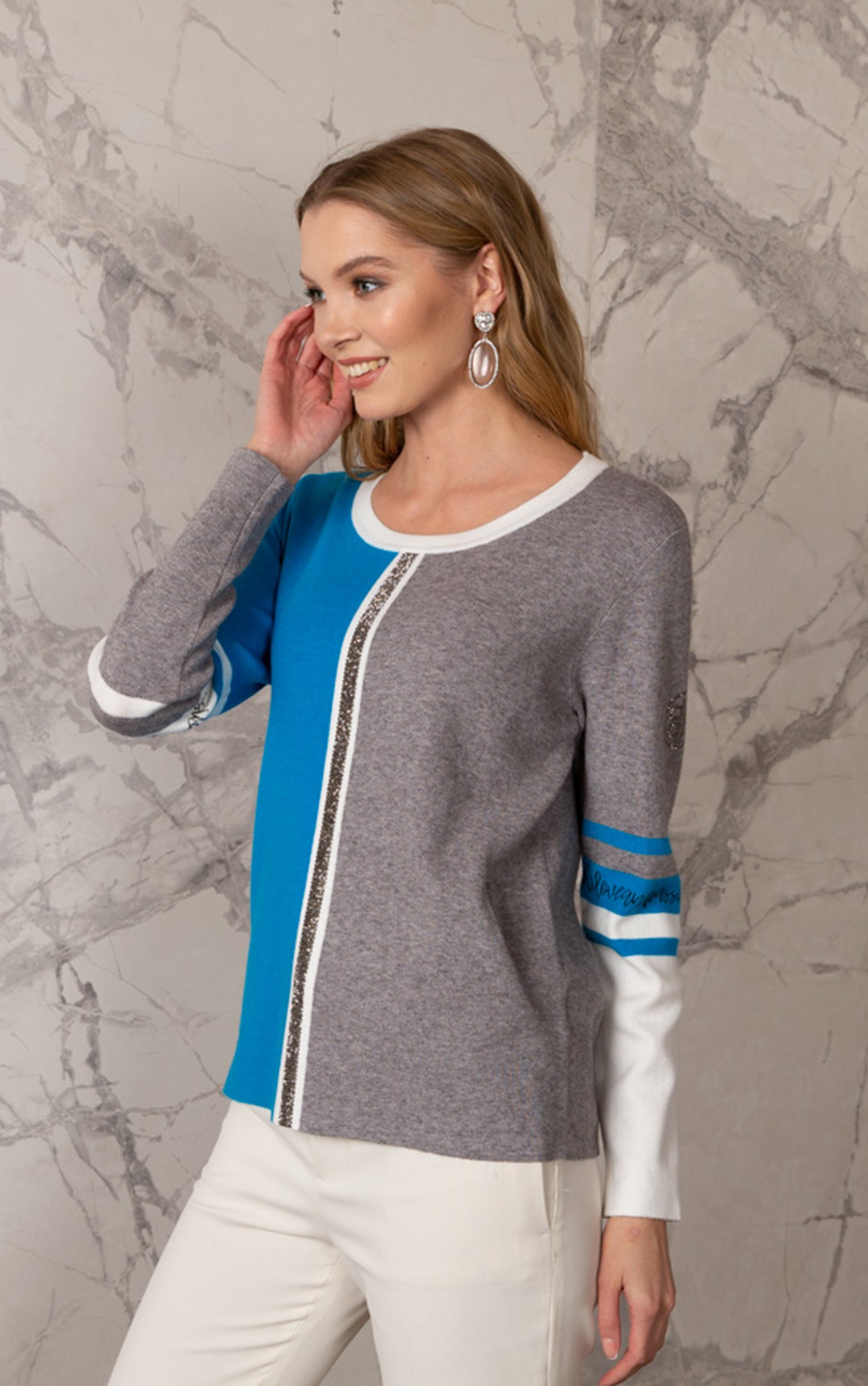 Strickpullover im Color Block-Design mit Strassstreifen