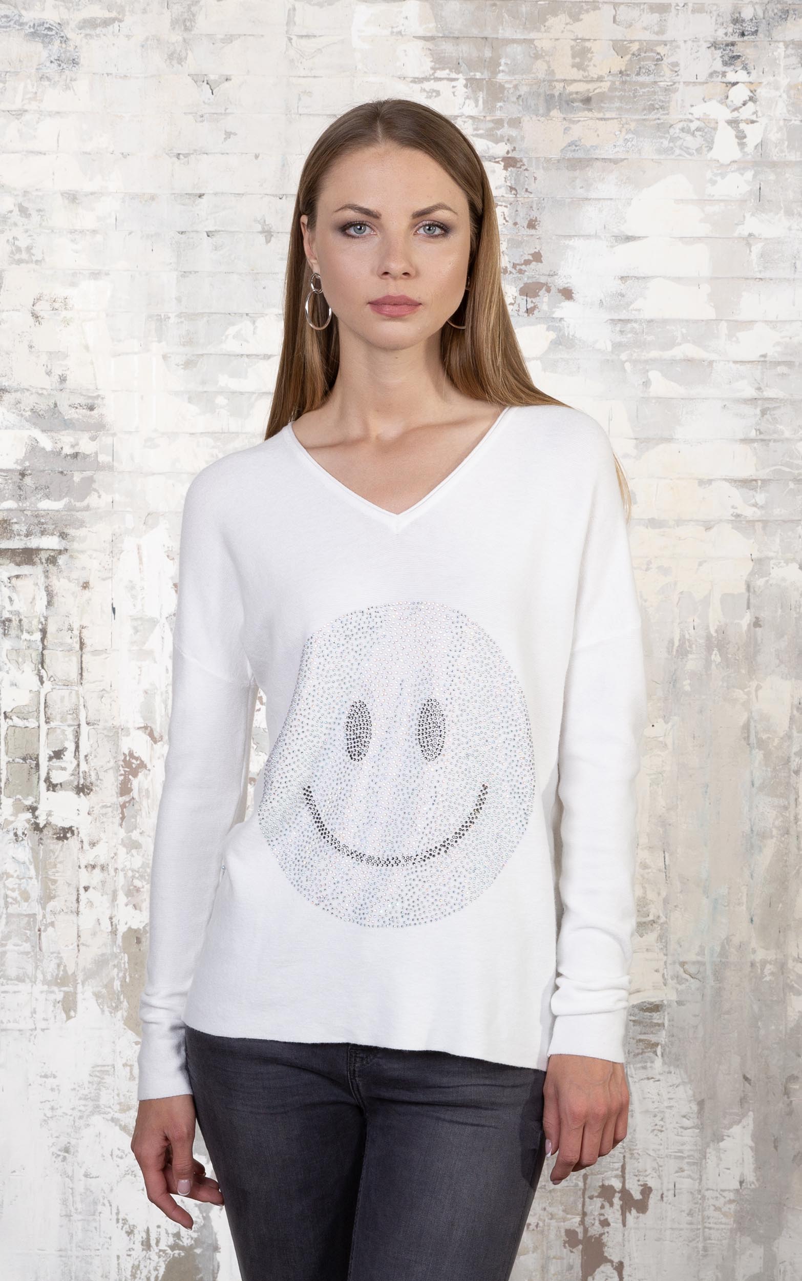 Strickpullover mit Strass-Smiley