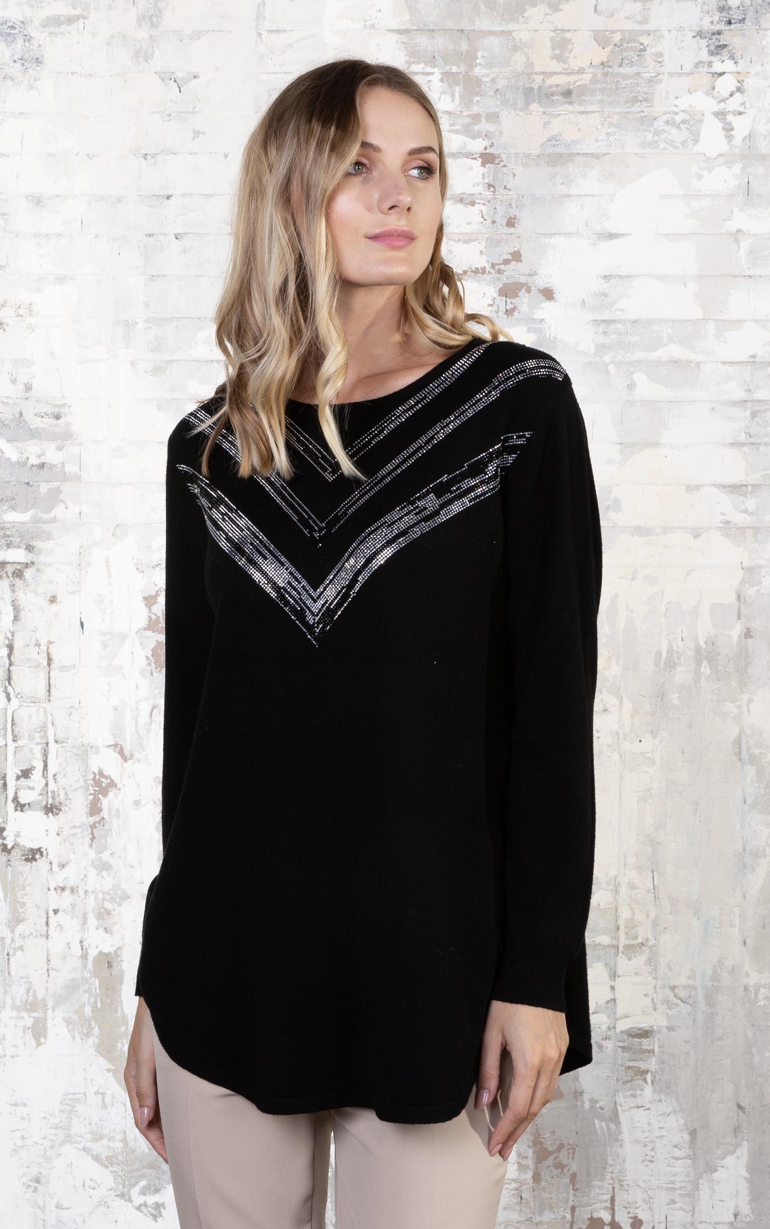 Strickpullover mit geometrischem Glitzermuster