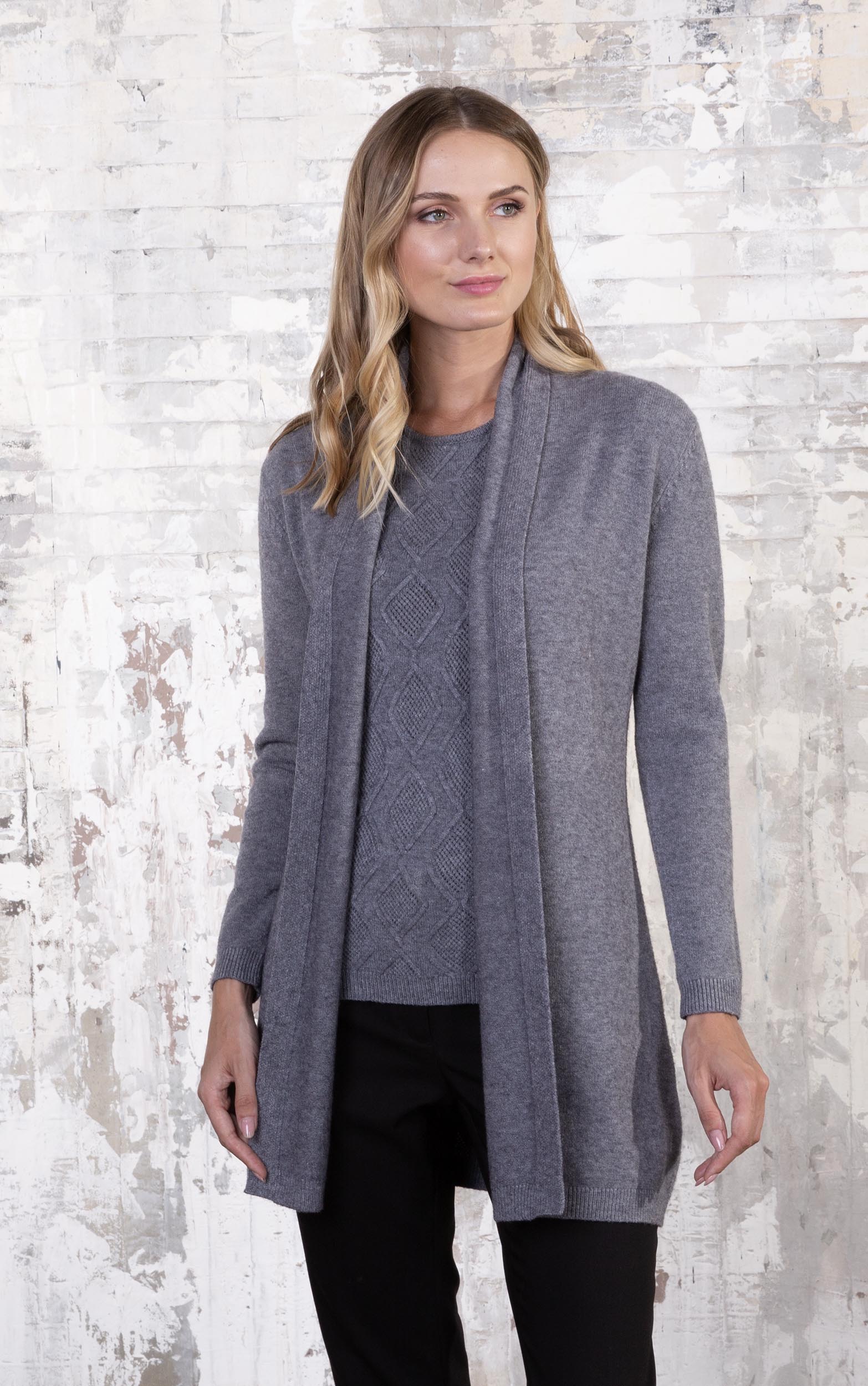 Twinset mit Long Cardigan und Shirt im 3D-Rautenstrick