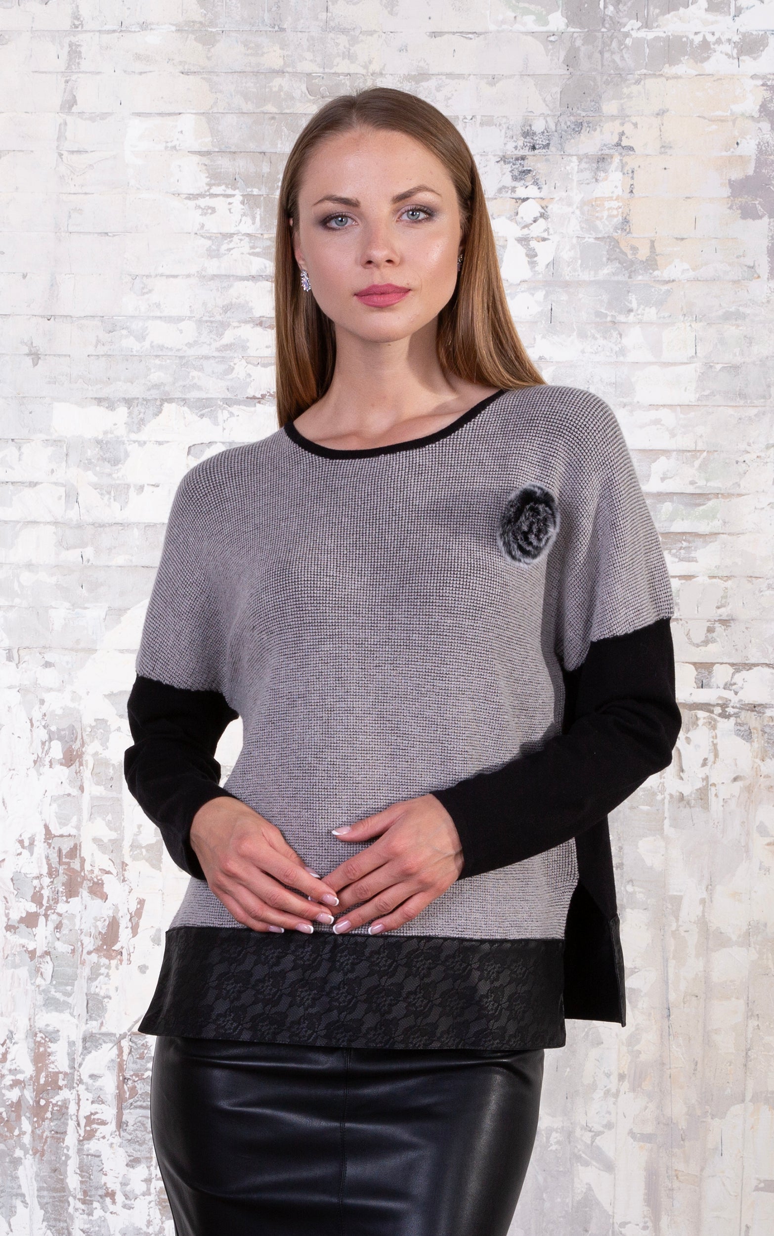 Strickpullover mit Bommeldetail