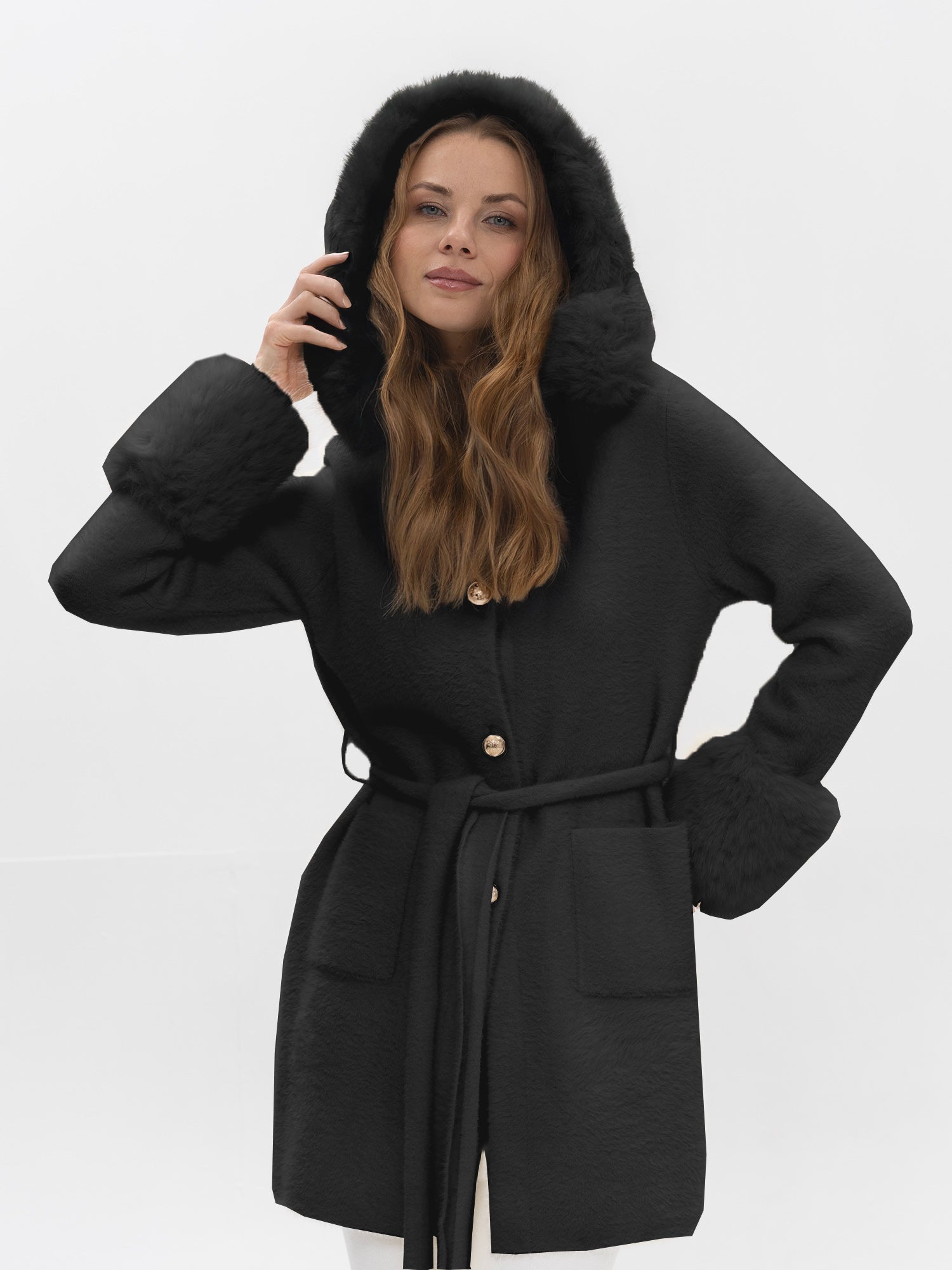 Knielanger Mantel mit Kapuze