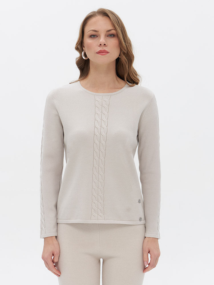 Strickpullover mit Zopfstrick-Streifen