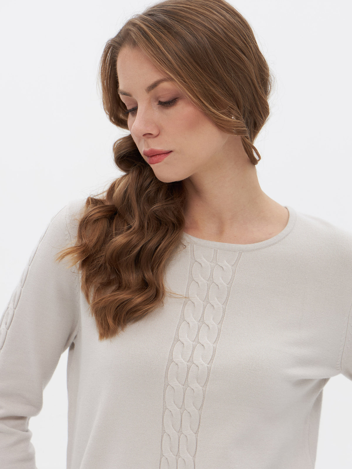 Strickpullover mit Zopfstrick-Streifen