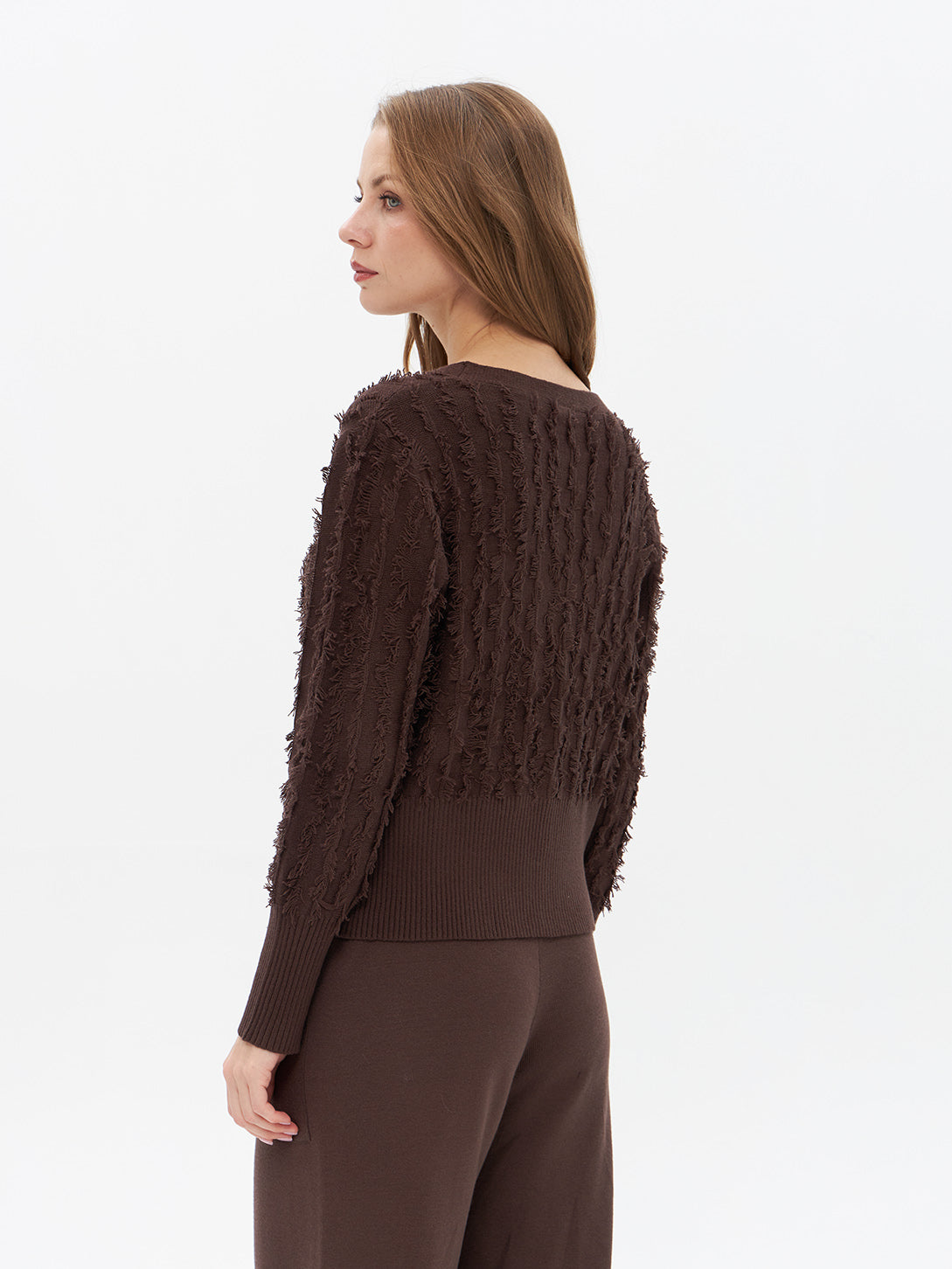 Cropped Cardigan mit Fransenmuster