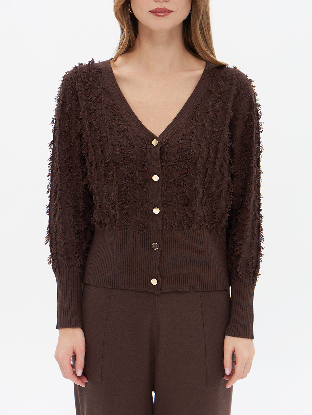 Cropped Cardigan mit Fransenmuster