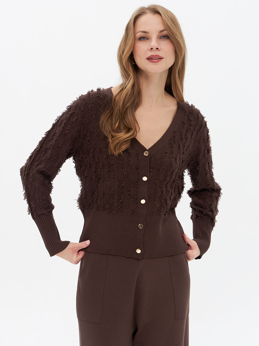 Cropped Cardigan mit Fransenmuster