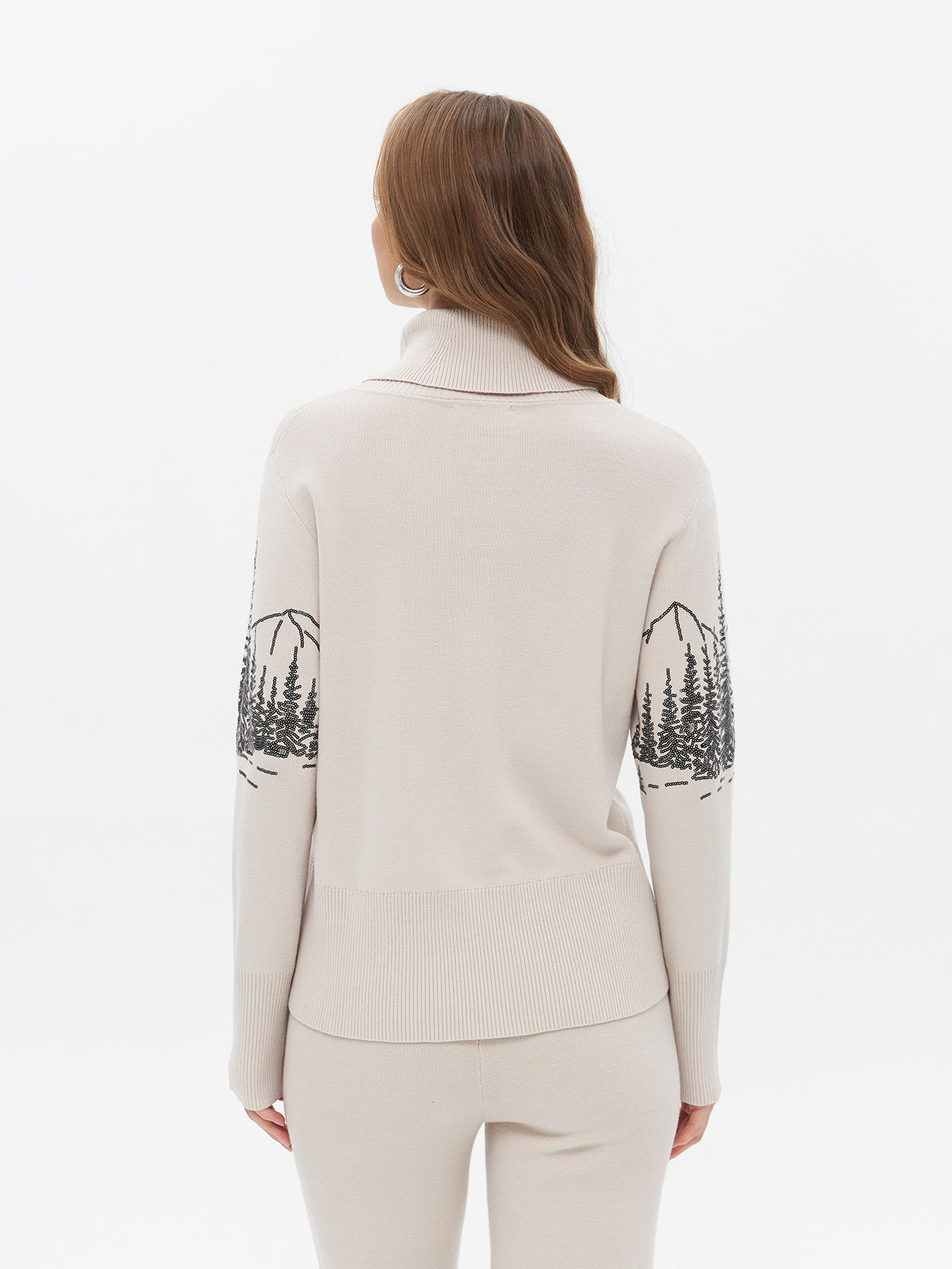 Rollkragenpullover mit Landschafts Design