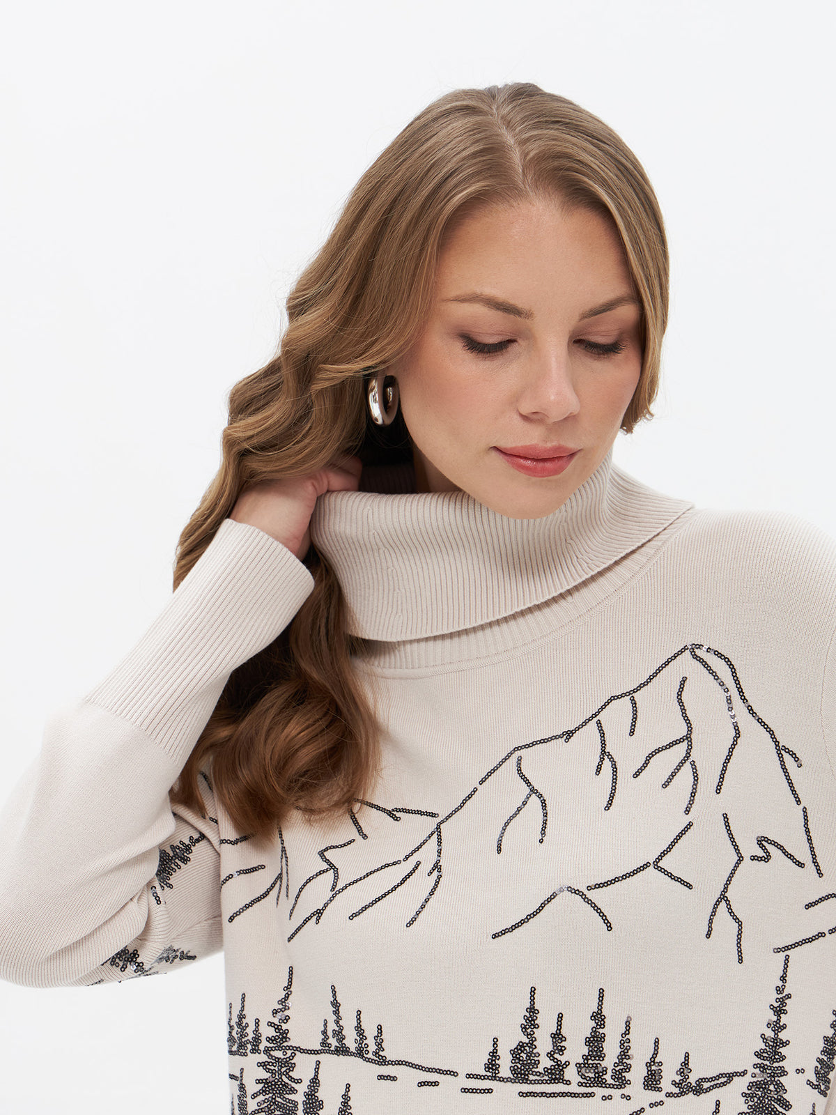 Rollkragenpullover mit Landschafts Design