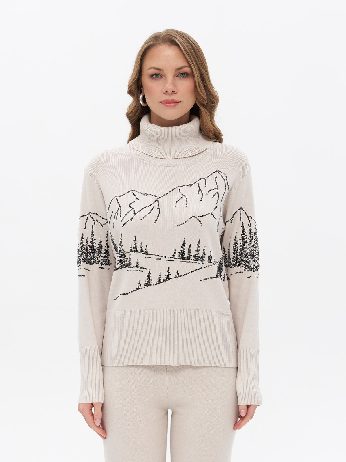 Rollkragenpullover mit Landschafts Design