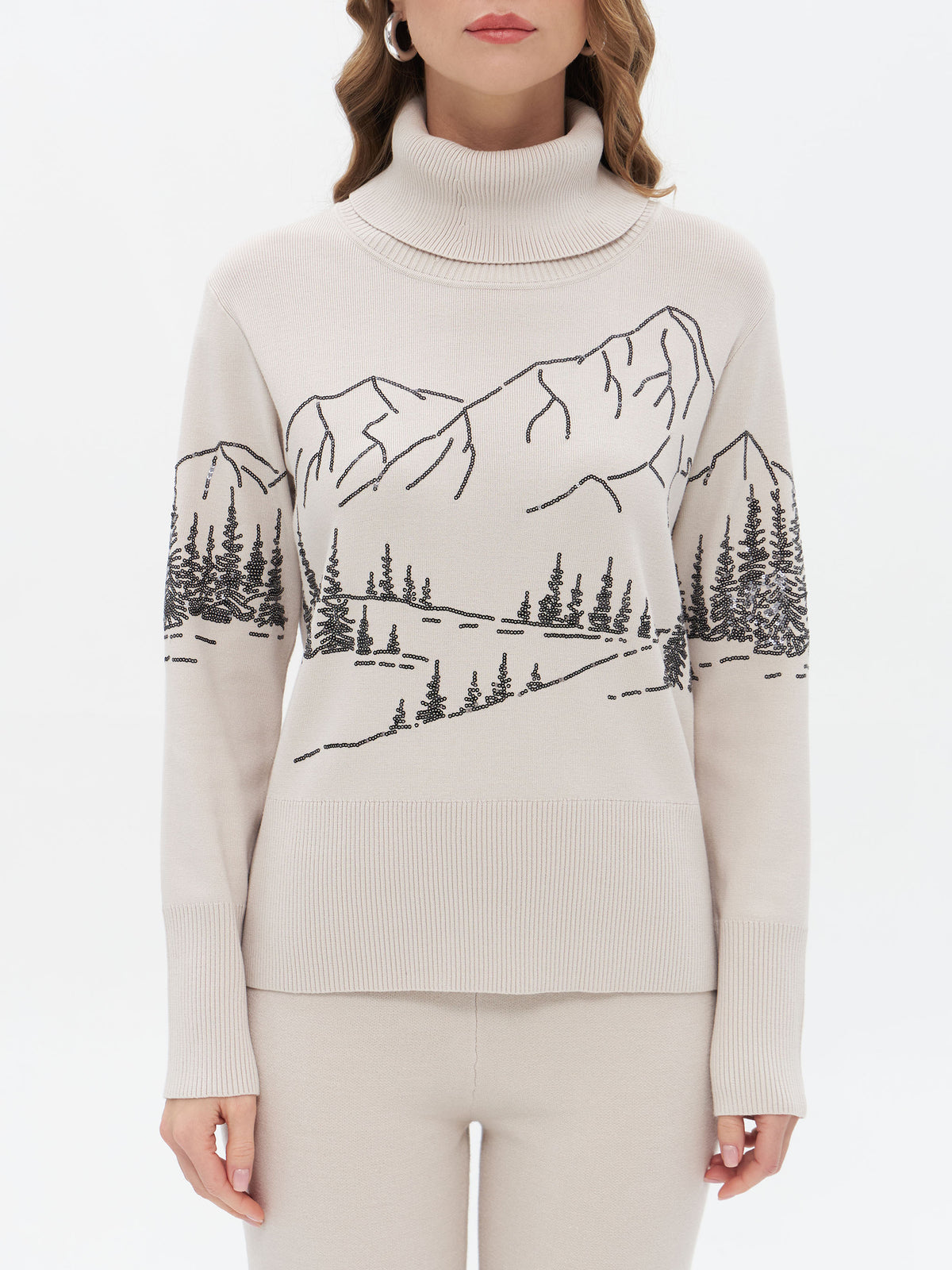 Rollkragenpullover mit Landschafts Design