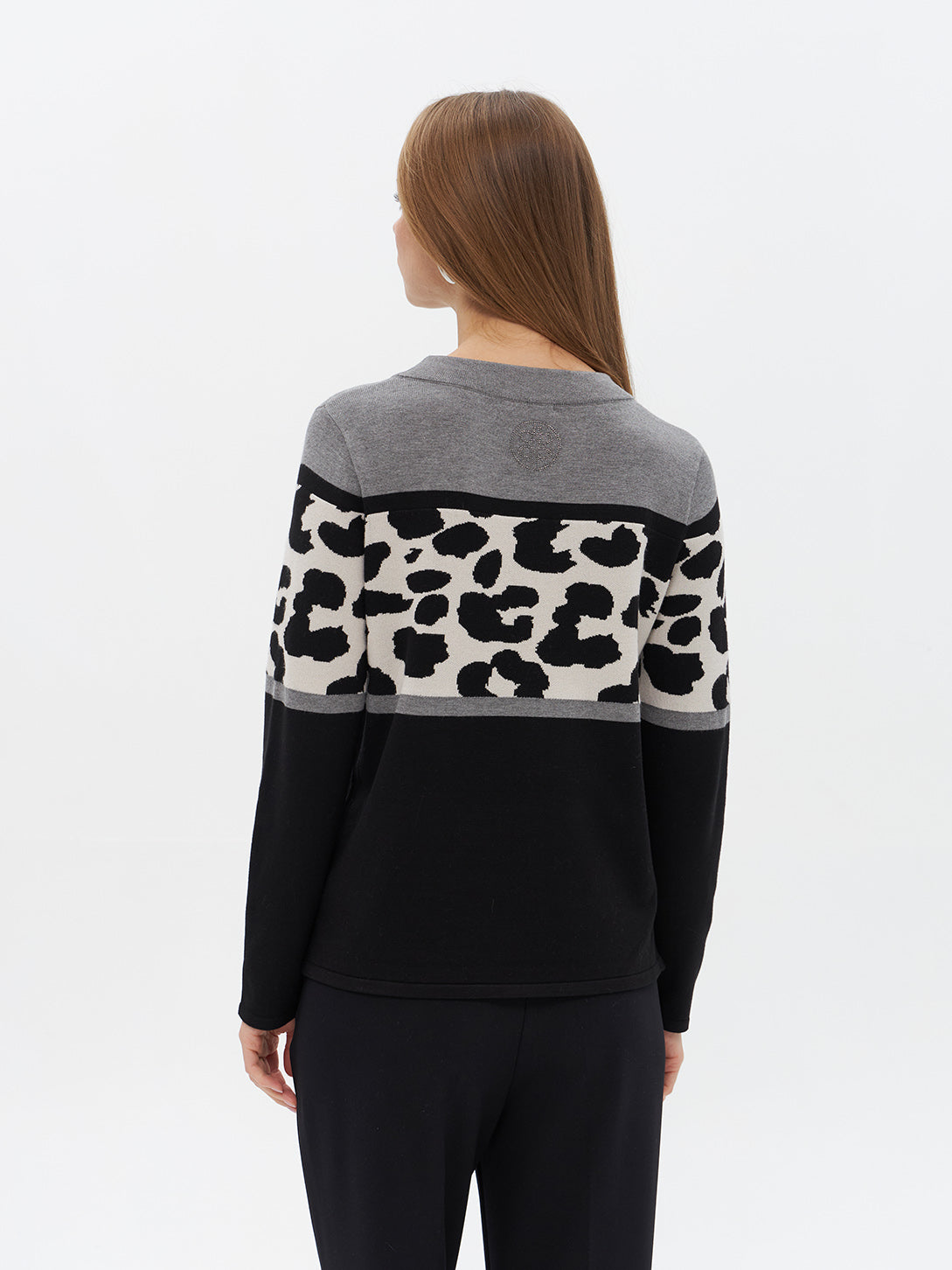 Pullover mit Leoprint und Colorblock