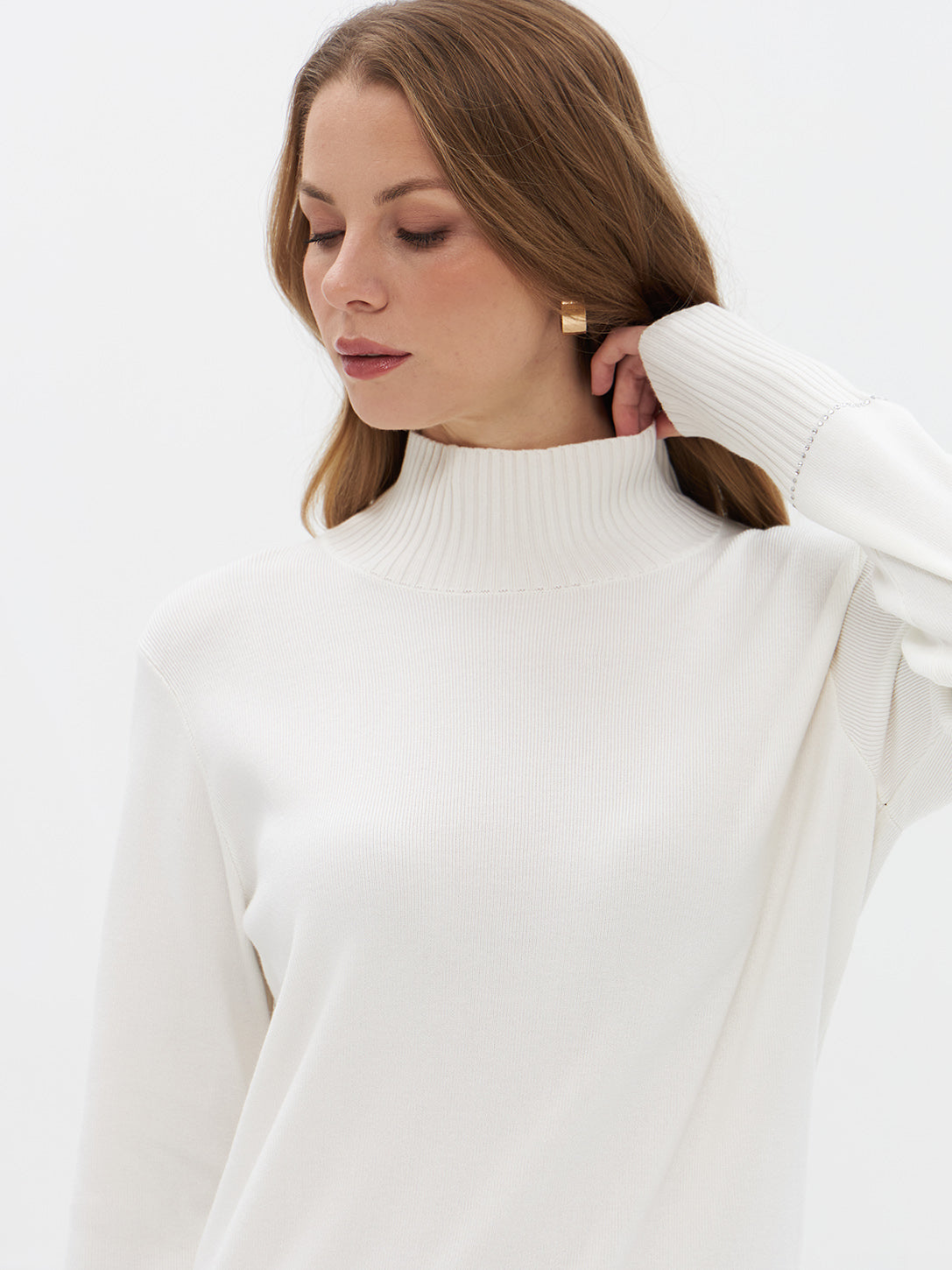 Pullover mit Feinstrick und Stehkragen