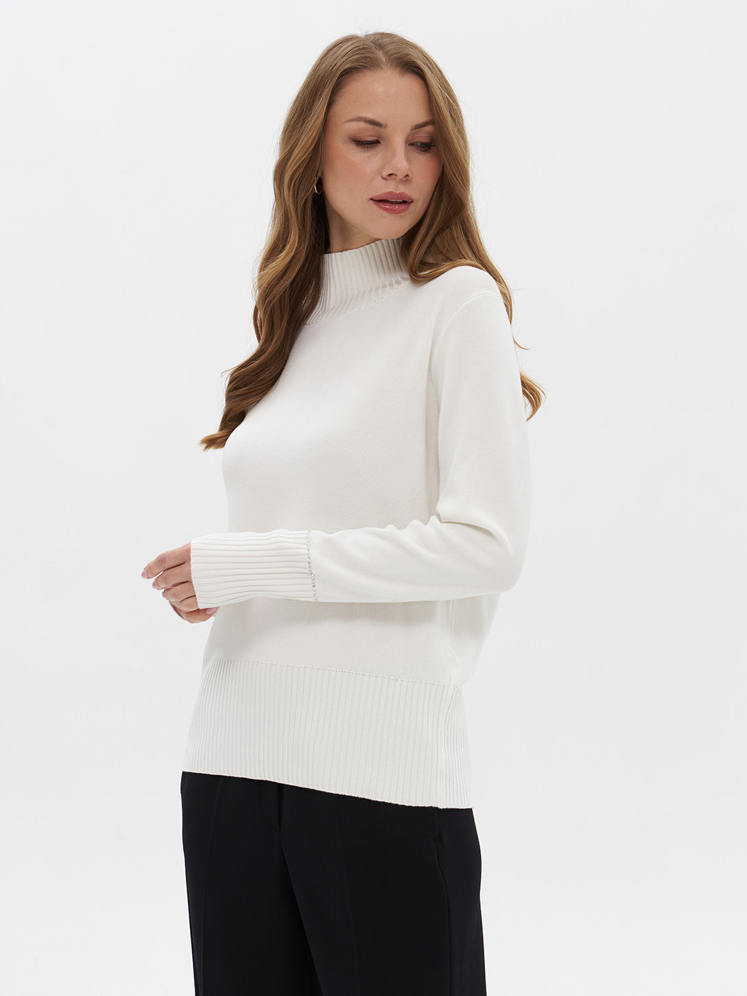 Pullover mit Feinstrick und Stehkragen