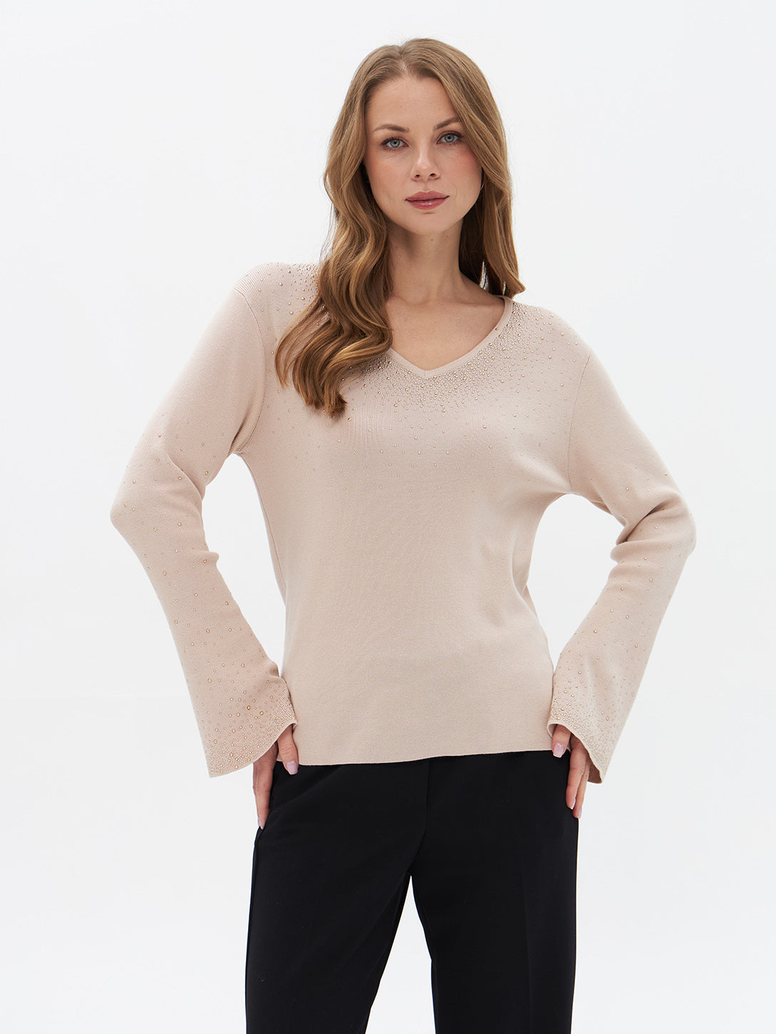 Strickpullover mit ausgestellten Ärmeln