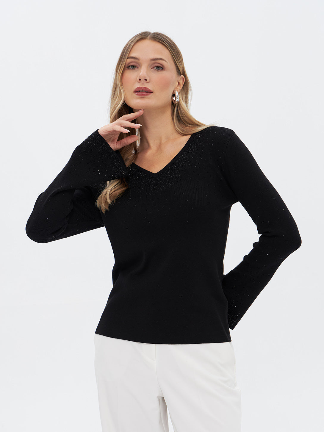 Strickpullover mit ausgestellten Ärmeln
