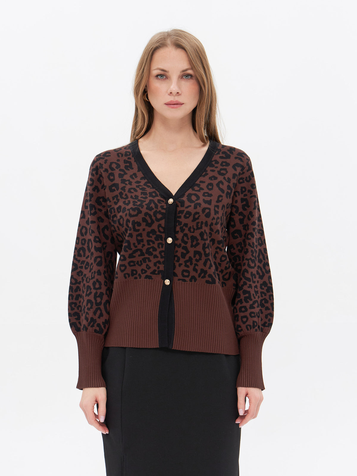 Cardigan mit Leomuster und Ballonärmeln