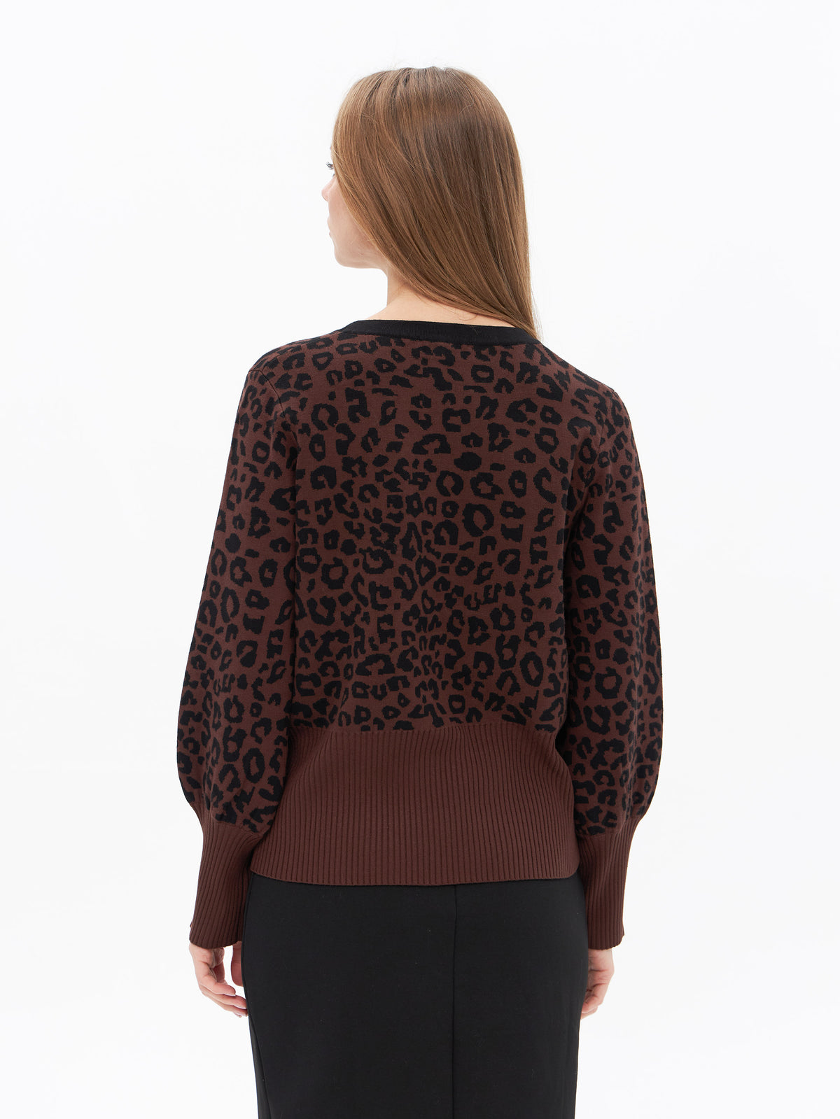 Cardigan mit Leomuster und Ballonärmeln