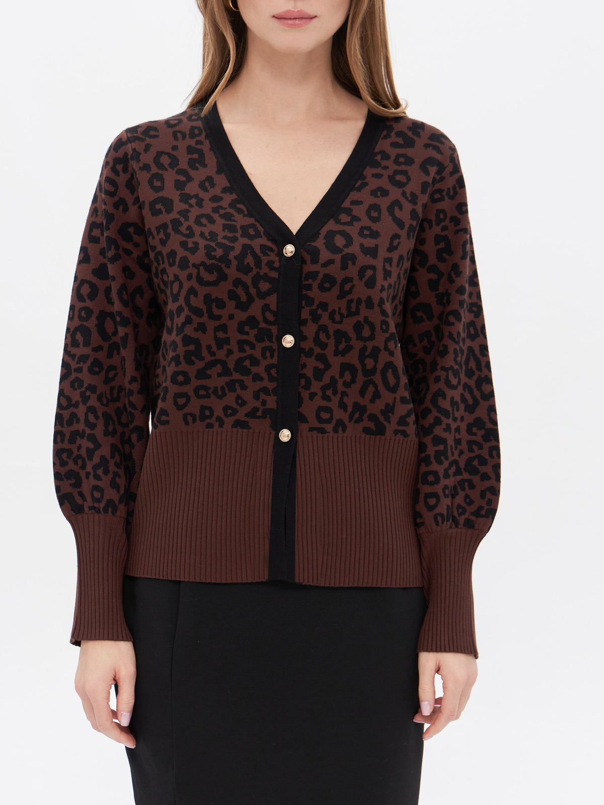 Cardigan mit Leomuster und Ballonärmeln
