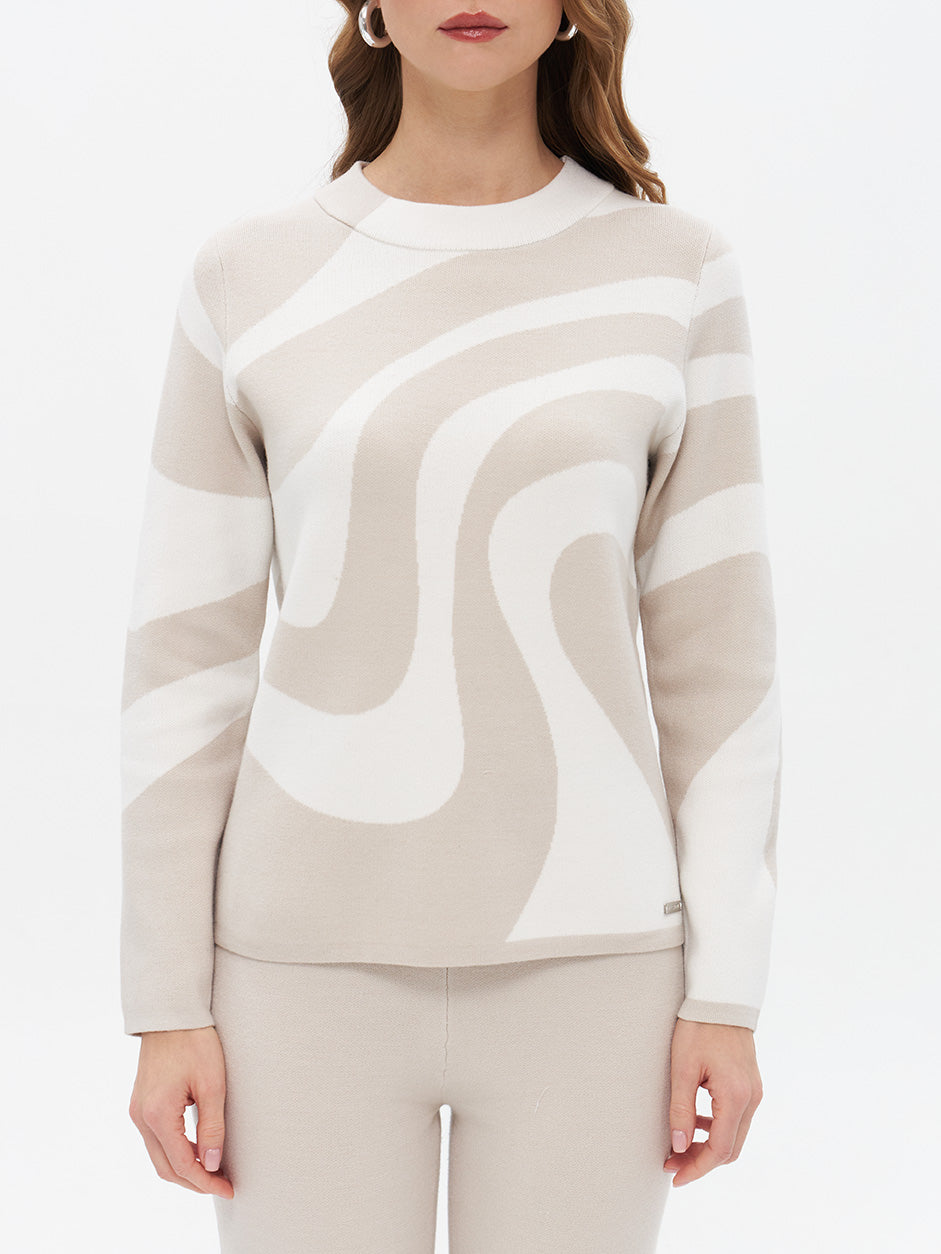 Pullover mit hohem Rundhalsausschnitt in stone