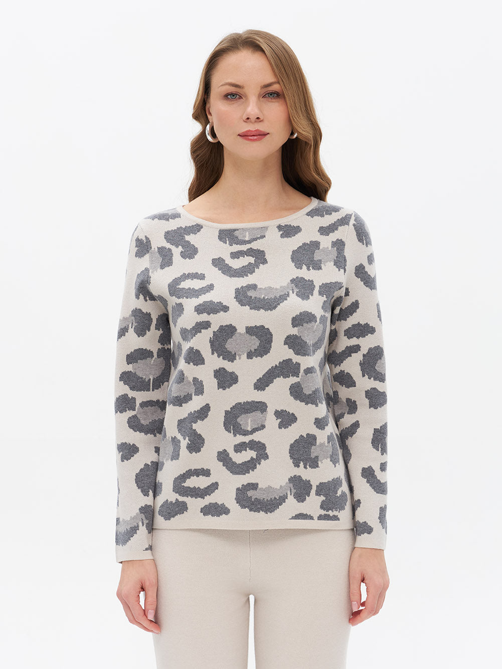 Pullover mit Leopardenmuster in beige