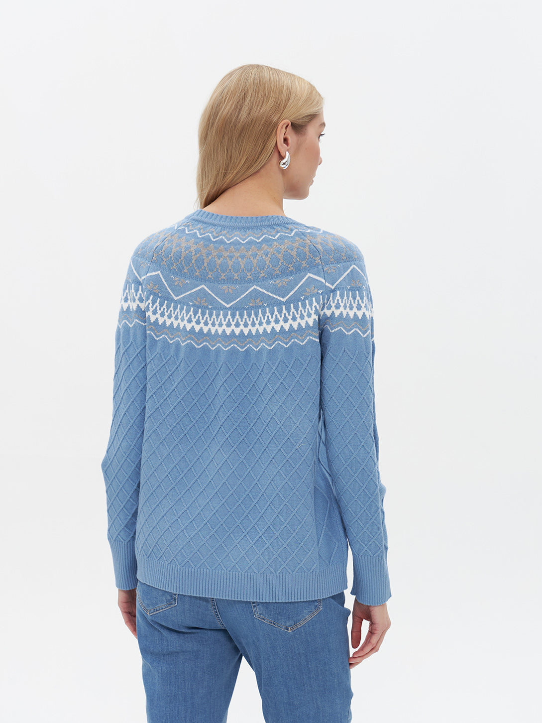 Rundhalspullover mit Norwegermuster in blau