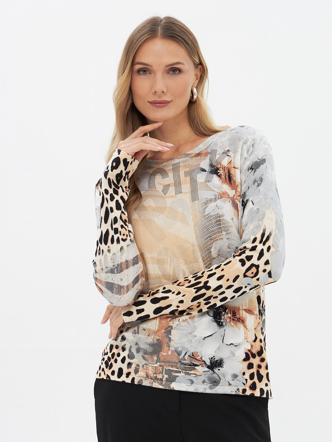 Pullover mit abstraktem Leoparden Muster
