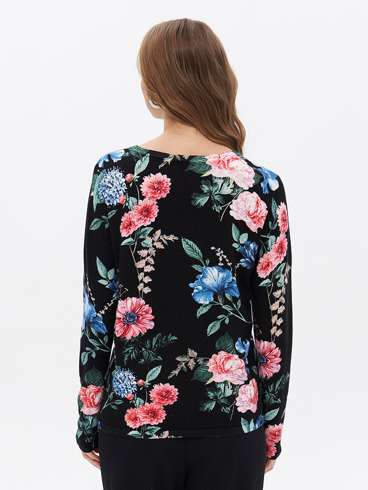 Rundhalspullover mit Blumenprint