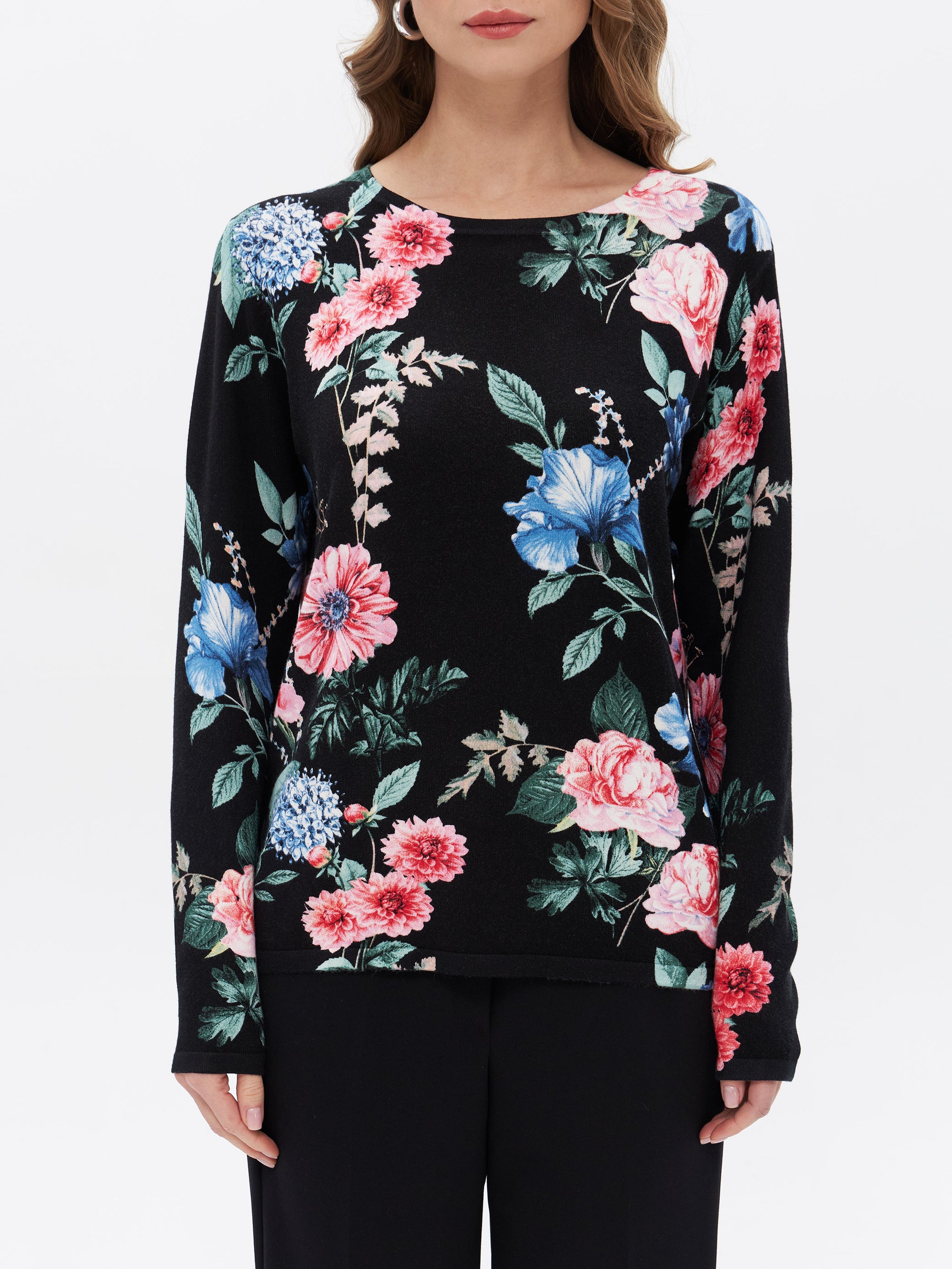Rundhalspullover mit Blumenprint