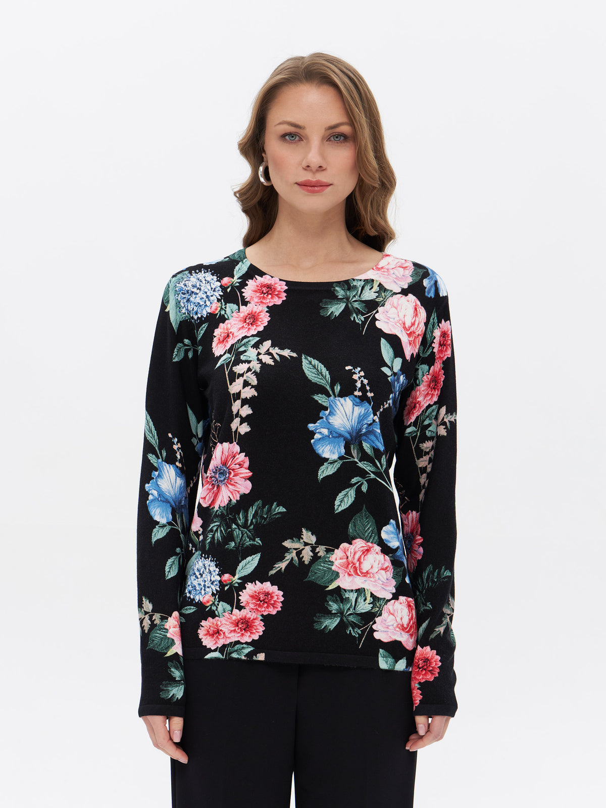 Rundhalspullover mit Blumenprint