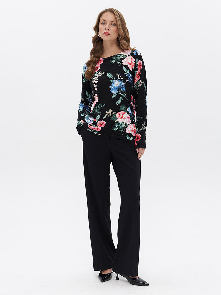 Rundhalspullover mit Blumenprint