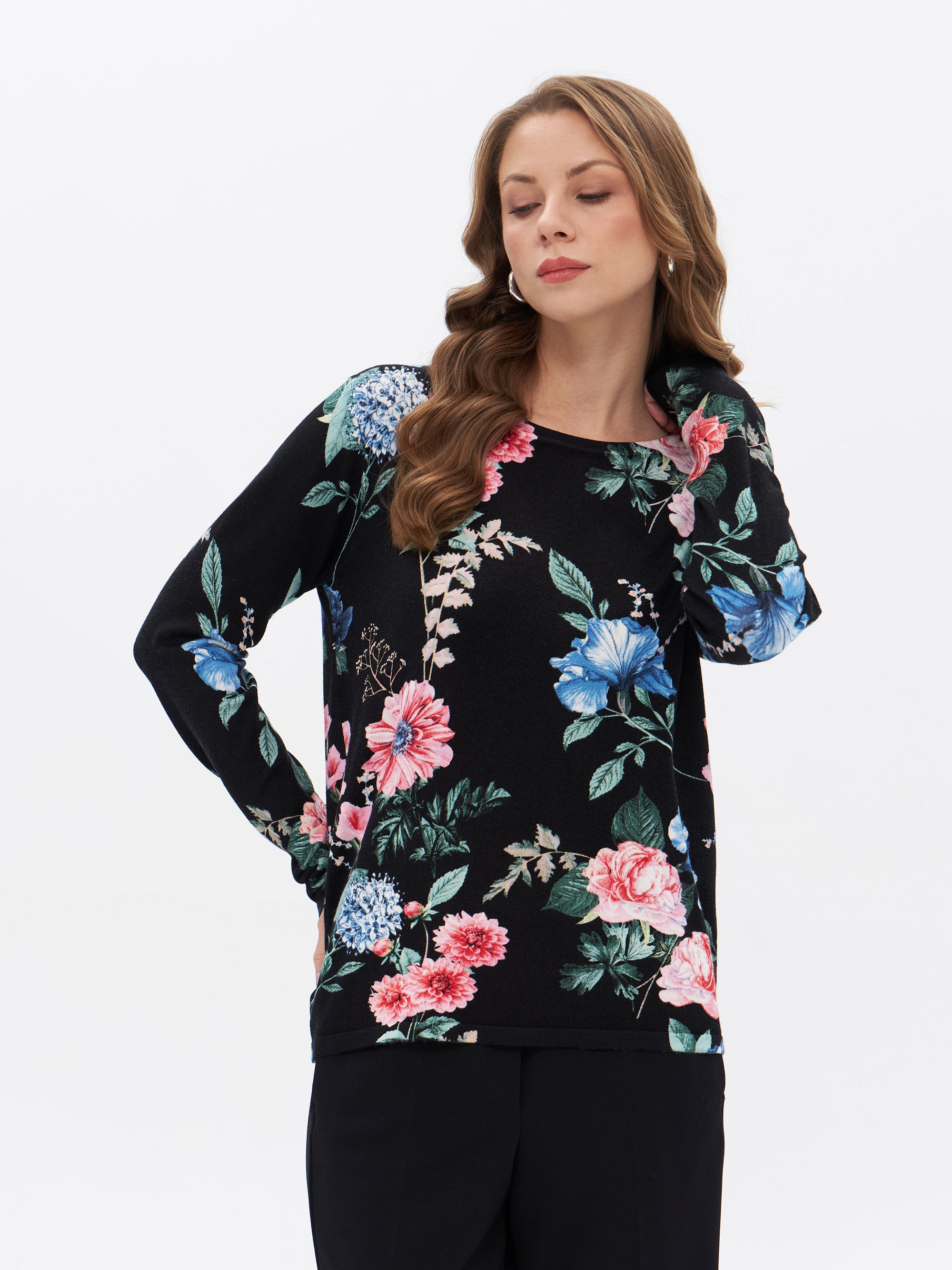 Rundhalspullover mit Blumenprint