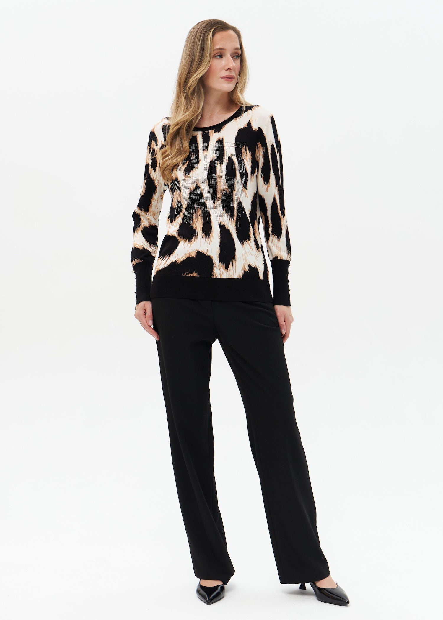 Strickpullover mit Animalprint und Ärmelbündchen