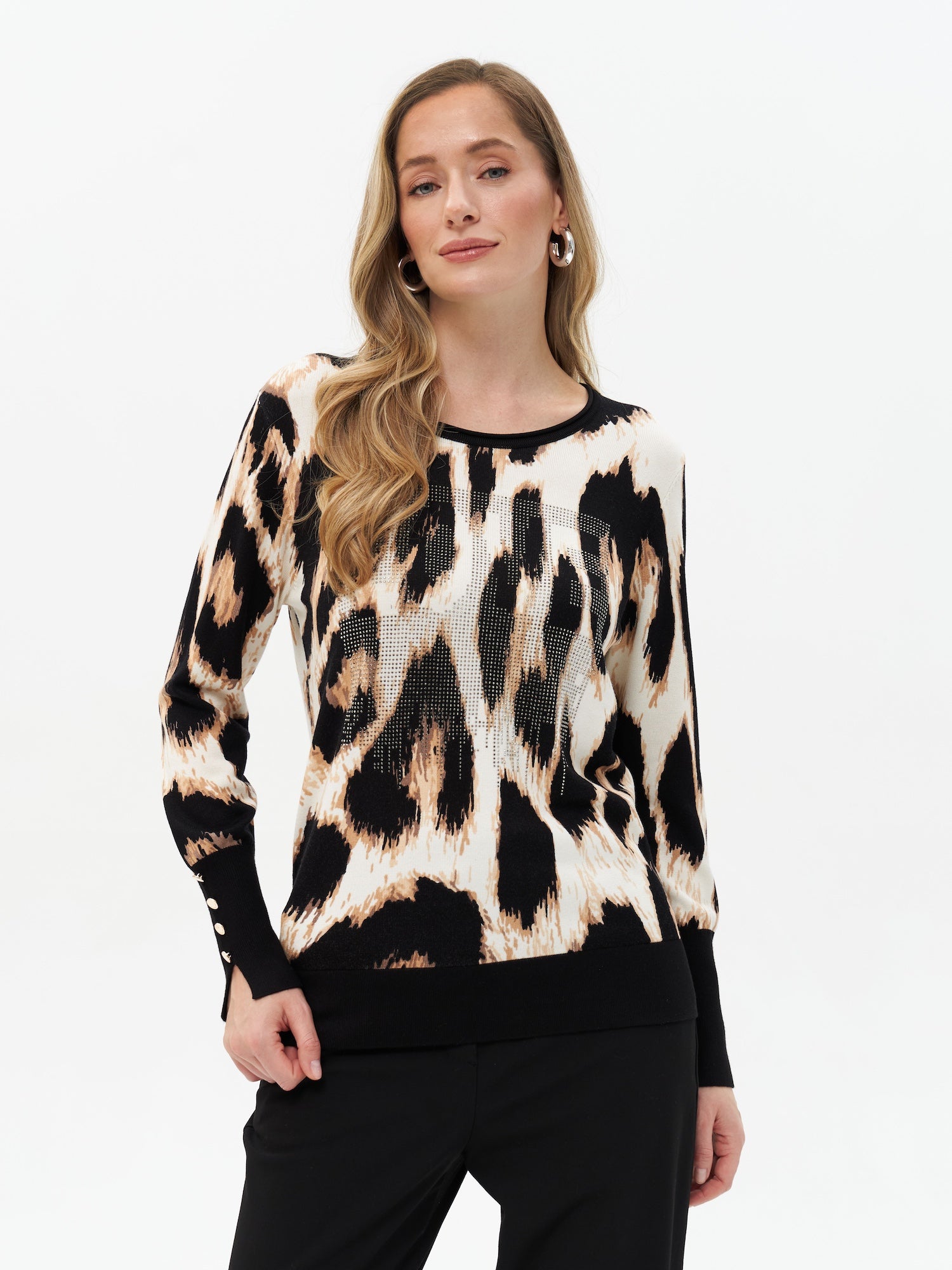 Strickpullover mit Animalprint und Ärmelbündchen