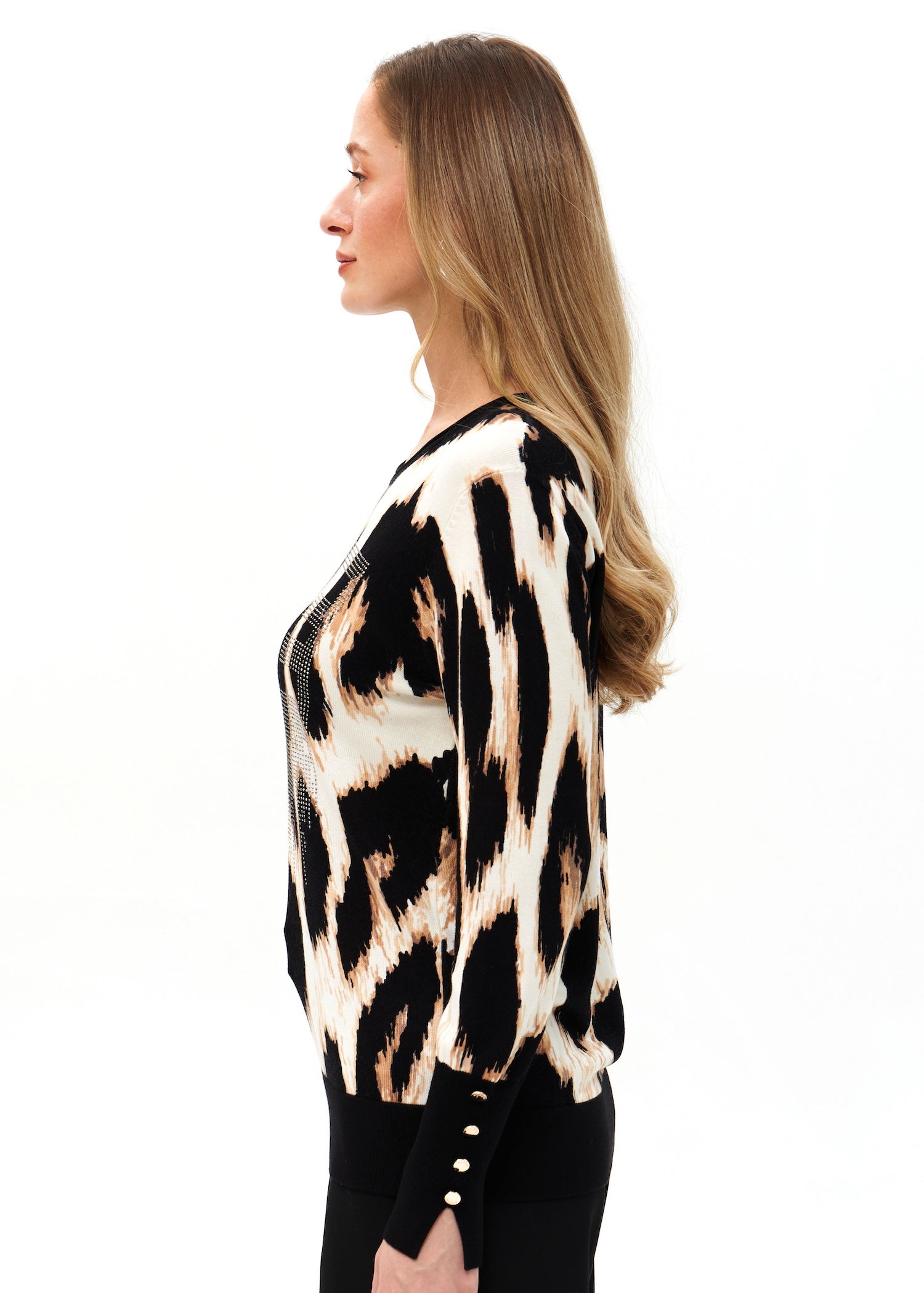Strickpullover mit Animalprint und Ärmelbündchen