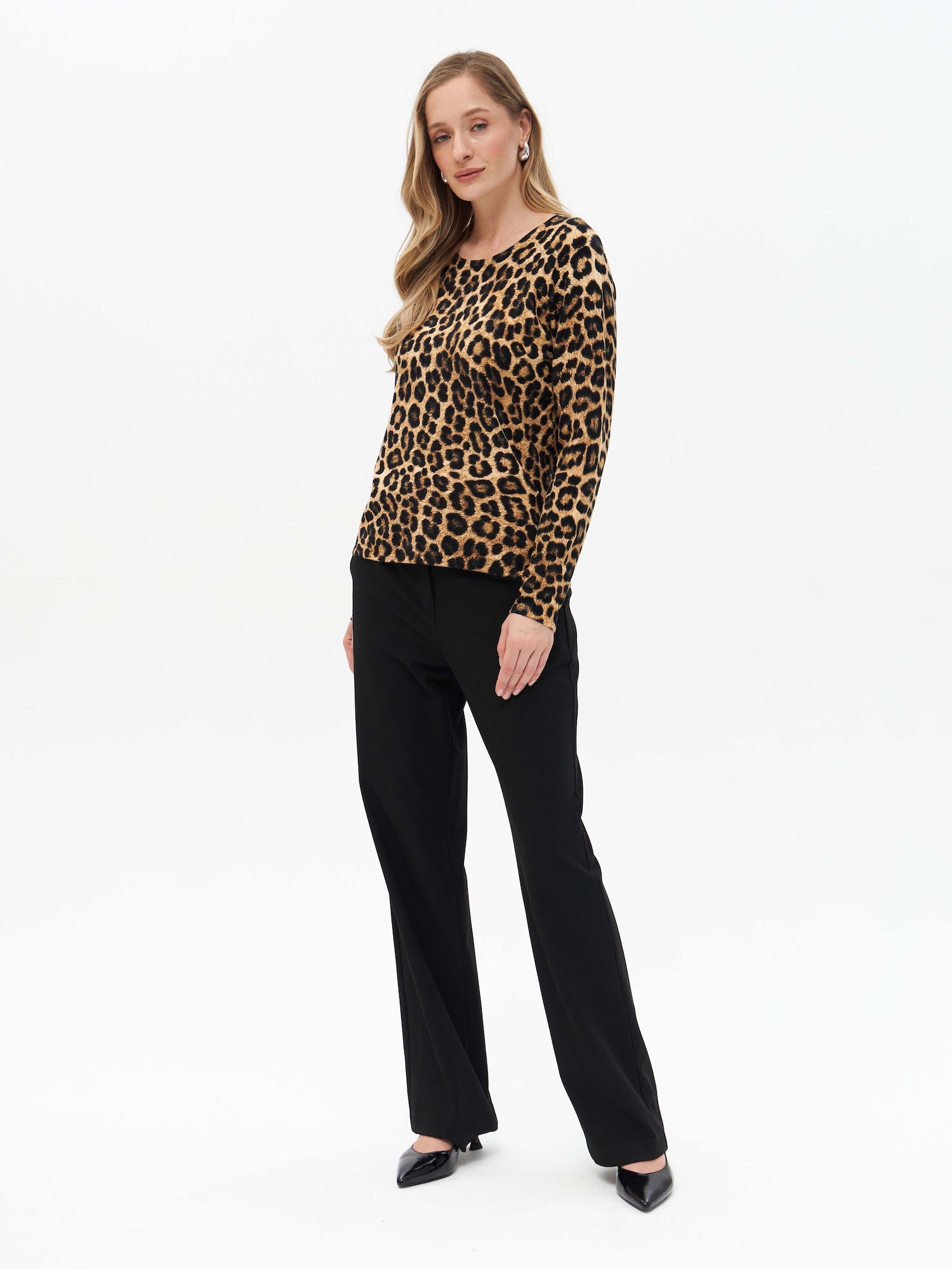 Rundhalspullover mit Leopardenmuster