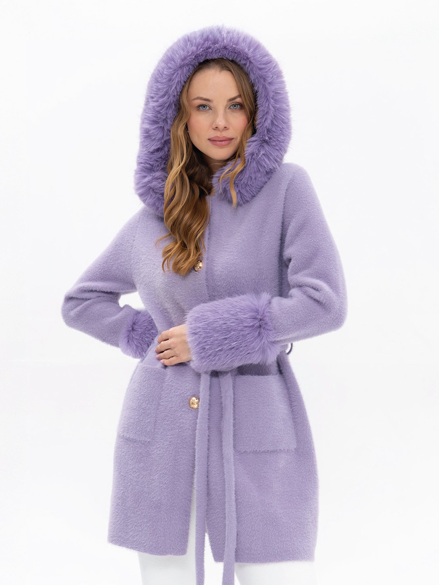 Knielanger Mantel mit Kapuze