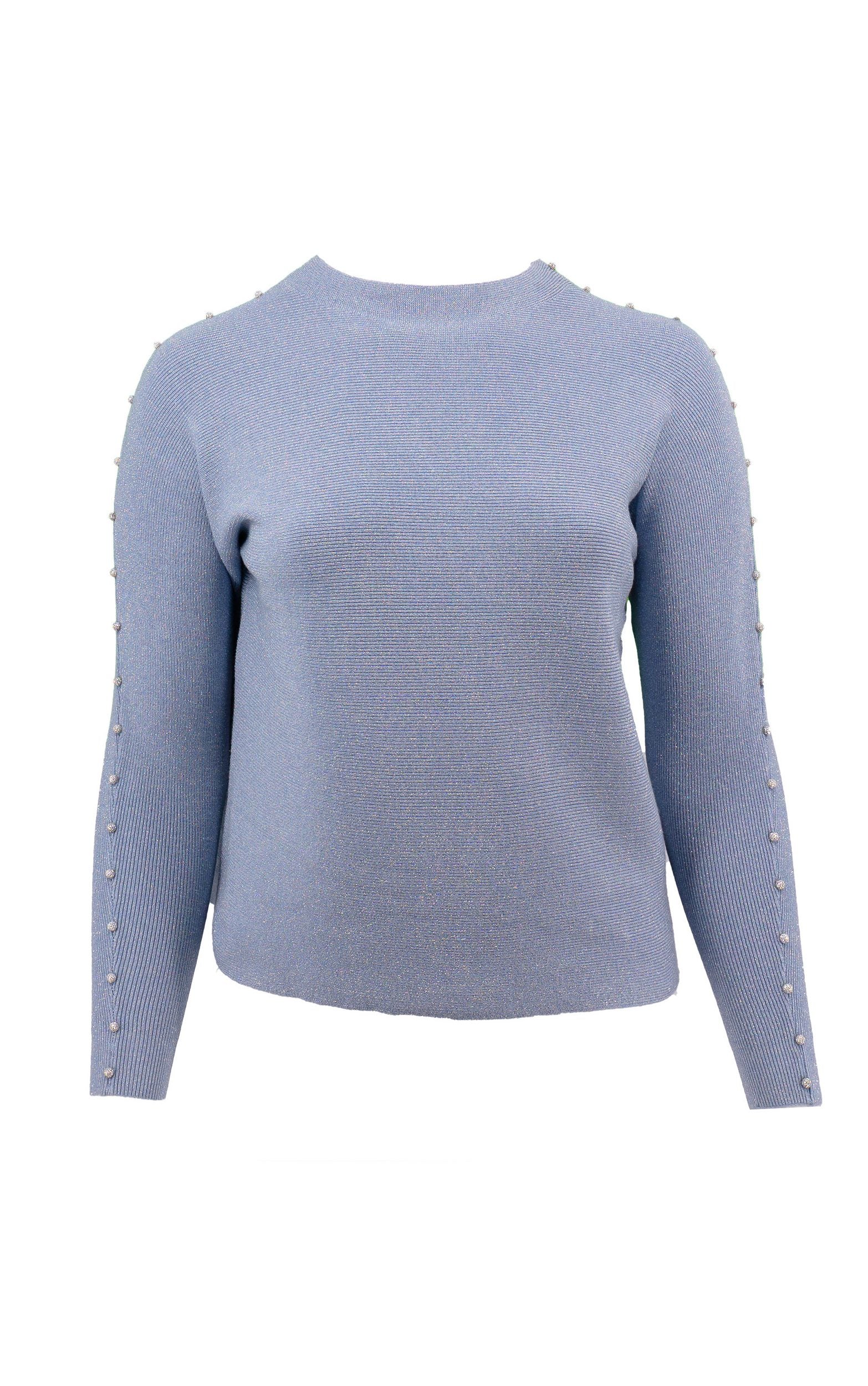 Pullover in Grau oder Lila mit glitzerndem Metallicgarn und Perlen